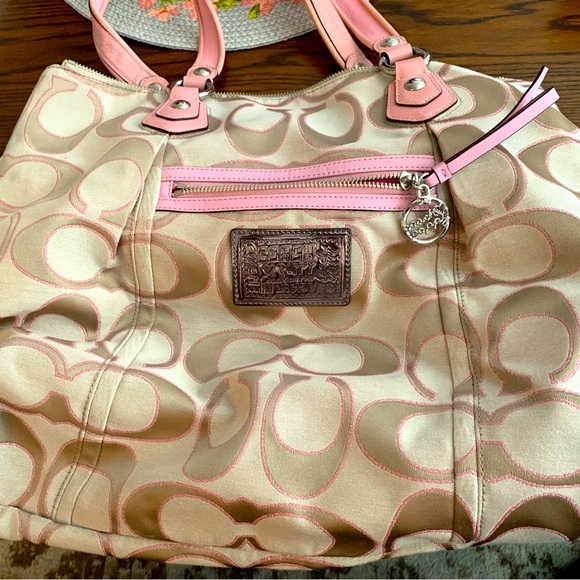 Coach Poppy purse; leather shoulder straps; pink and gold - Picture 1 of 2